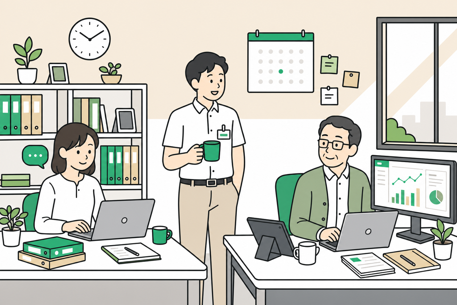 中小企業のオフィスで業務改善が進んでいる光景